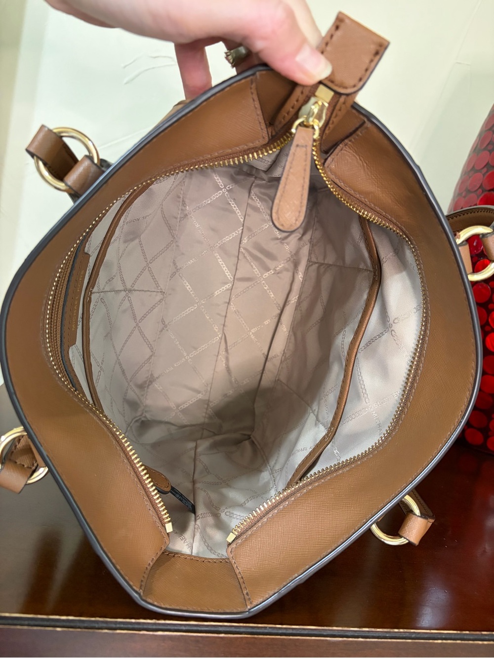 Michael Kors Light Brown Joey Saffiano Leather Medium Pocket Tote - Picture 8 of 17